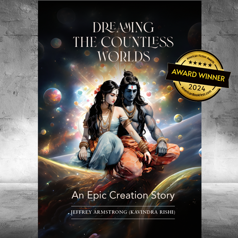 Book cover Dreaming the Countless Worlds by Jeffrey Armstrong. Shows Shiva & Parvati in conversation